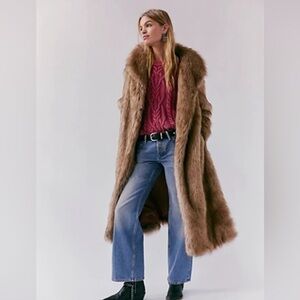 New Free People Annice Long Faux Fur Full Trench Coat Jacket sz XL